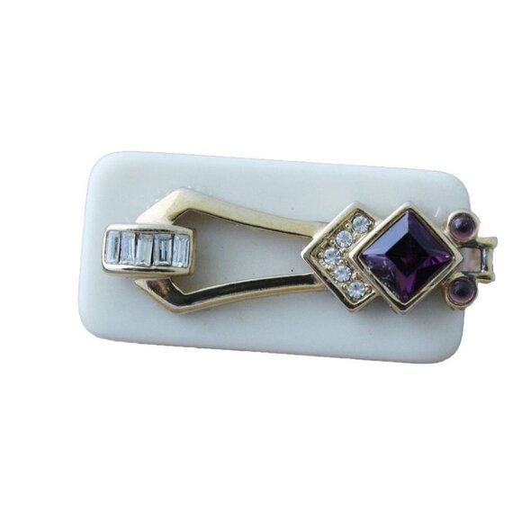 Handmade Domino Brooch With Rhinestones & Purple Gem Accents - Picture 3 of 4